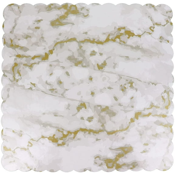 Exclusive Marble-Colored Scalloped Square Cake Board 12 Inch x 12 Inch - Pack of 5
