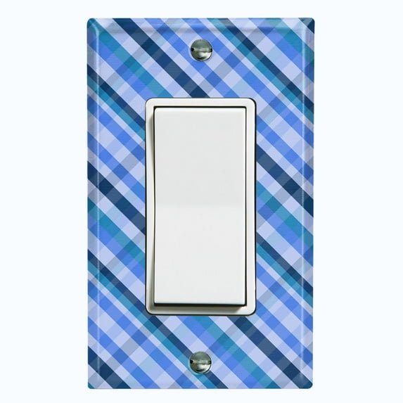 Metal Light Switch Plate Outlet Cover Shades of Blue Plaid Wallpaper WAL033