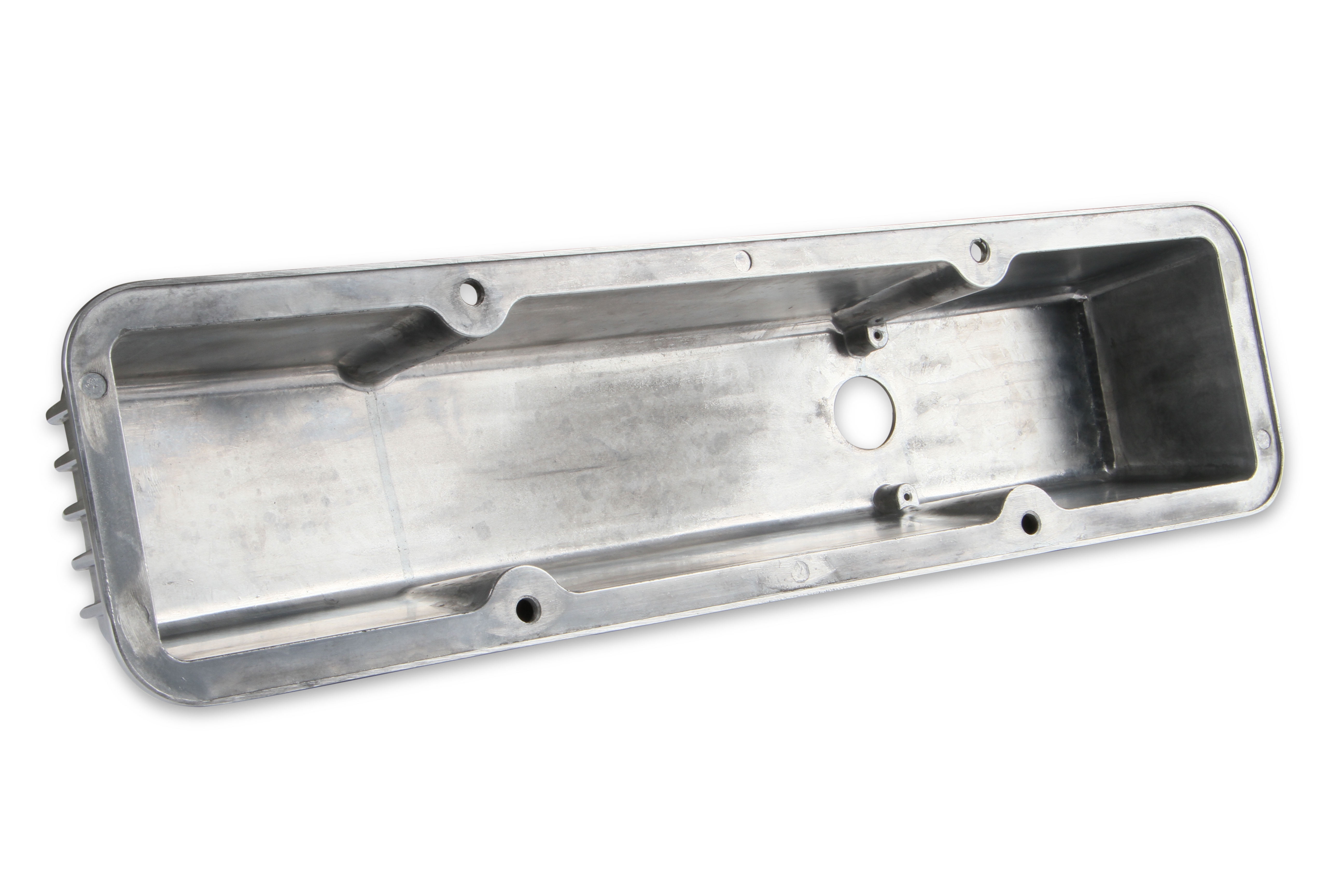 Mr Gasket 6855G CAST ALUM V//C POLISHED,FINNED SBC 283-350 W//HOLE