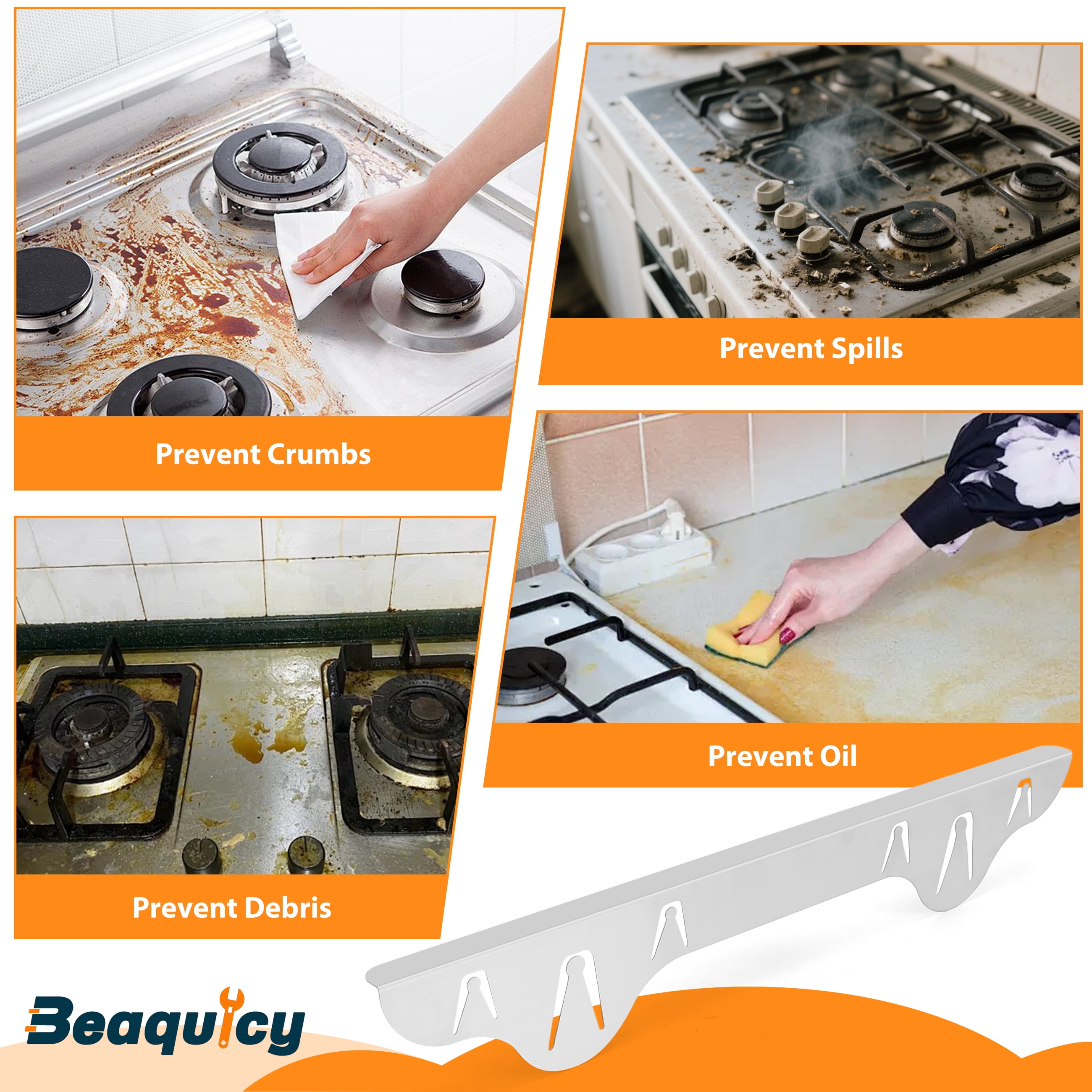 Beaquicy Stainless Steel Stove Gap Cover  for Kitchen Heat Resistant Stove Counter Guard Cover,2 Pack