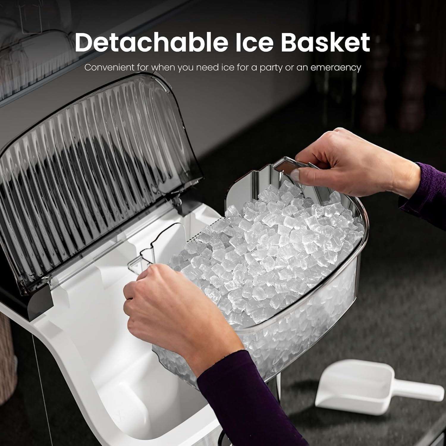 KISSAIR Nugget Ice Maker Countertop, 35lbs/24H with Self-Cleaning Function, Portable Sonic Ice Machine for Home/Office Stainless Steel,Sliver