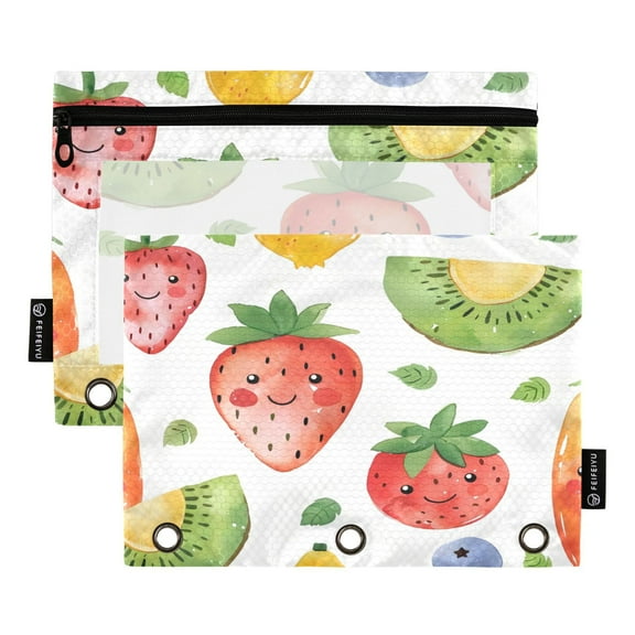 2 Pack Pencil Bag 9.84x6.1 Inch 3-Ring Page Turning Folder Zipper Pencil Case Pencil Bag Page Turning File BagLovely Fruit