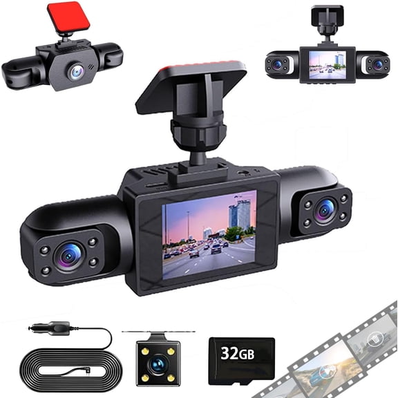 Panoramic in-car system, 360° four-channel , 1080p HD car camera, wireless connectivity, night vision, loop recording, parking monitoring.  32GB storage card not included  （Four sides）