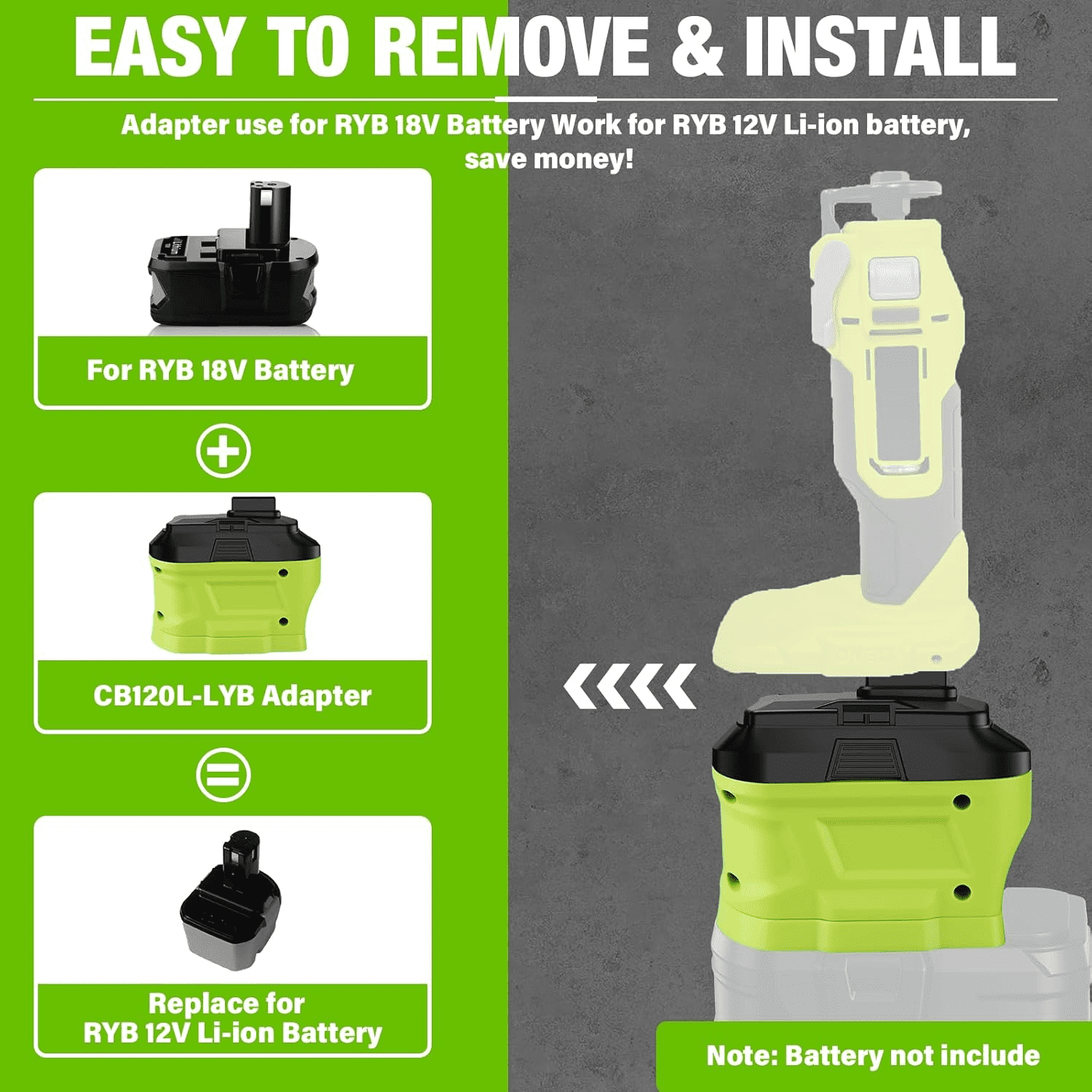 attery Adapter for Ryo.bi 18V Li-ion Battery Convert to Work with for Ryo.bi 12V Lithium Power Tools