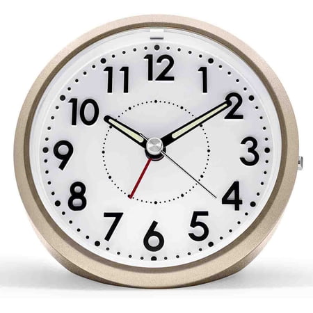 Alarm Clock, Analog Battery Desk Clock, Retro Decoration, Silent, Large Display, Loud Alarm, Champagne Gold