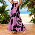thumbnail image 2 of LWavelet Women Leaf Print Tiered Maxi Skirt Elastic Waist With Pockets Boho Long Skirt Hot Pink S, 2 of 5