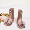 thumbnail image 4 of Felwors Children Shoes Flat Mid Length Boots Fashionable Crystal Sequined Princess Leather Boots, 4 of 5