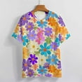 thumbnail image 3 of Floral Colorful Flower Women's Short Sleeve T-Shirt Crew Neck Casual Summer Trendy Loose Fit Tops, 3 of 6