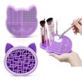 thumbnail image 4 of Alfombrilla de limpieza para brochas de maquillaje con diseño 2 en 1, con soporte para secar brochas, almohadilla limpiadora de brochas de silicona con forma de gato y brocha cosmética, 4 of 5