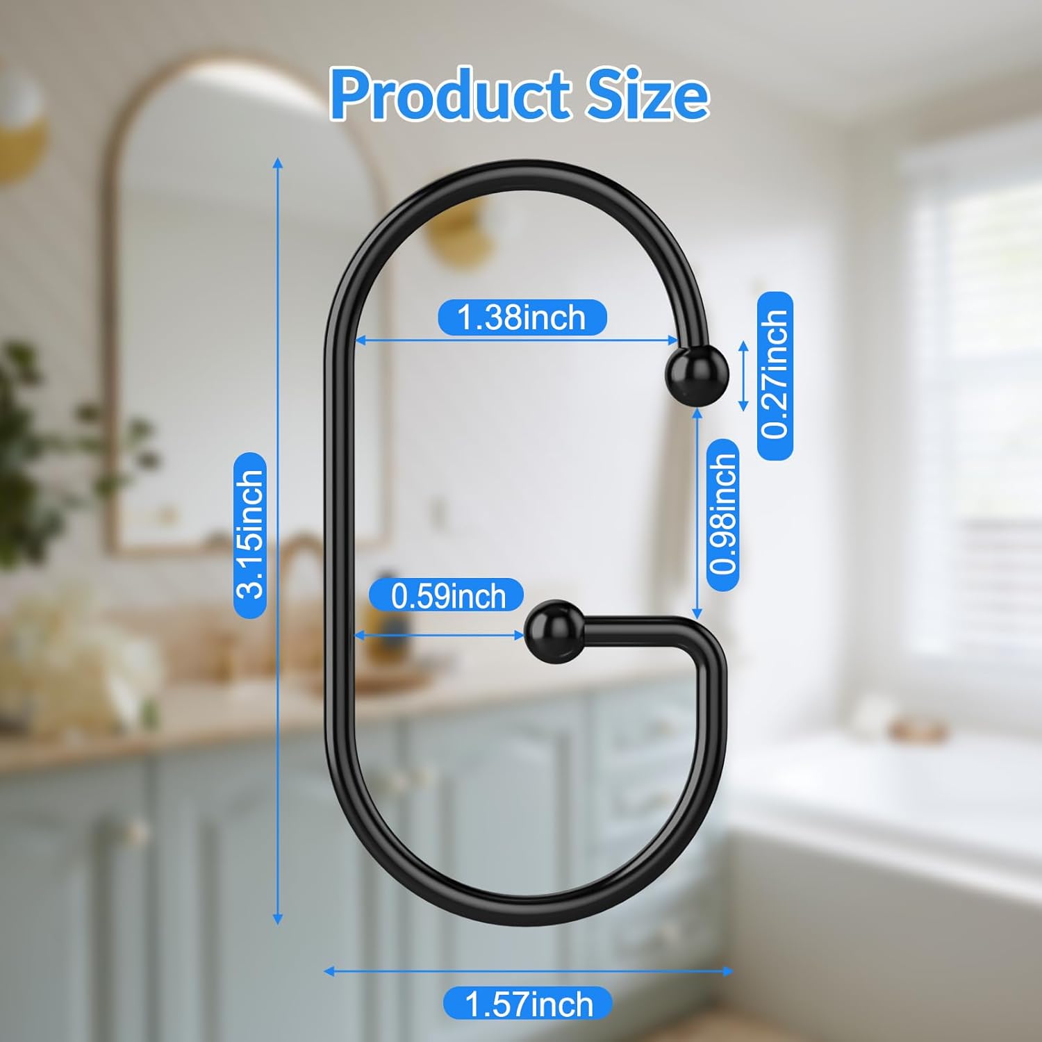 MKEUDQ-Shower Curtain Hooks, 24 Pcs Shower Curtain Rings, Durable G Shape Black Shower Curtain Hooks Rust Proof, Simple Shower Rings for Curtain, Glide Smoothly Shower Hooks for Shower Curtain Rod, B