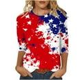 thumbnail image 2 of VKOYWKM USA Flag Shirt for Women 3/4 Sleeve Independence Day Tops American Flag Red White and Blue Graphic Tees Crew Neck Loose Fit Memorial Day Gifts Blouses, 2 of 5