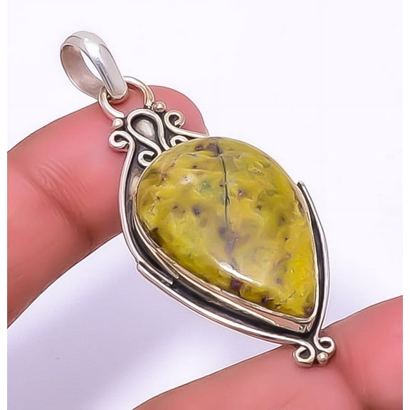Atlantisite Stichite 925 Sterling Silver Bali Pendant 2.15" P1687-3, Christmas Gift, Gemstone Silver Jewelry, Stichtite Pendant, New Year Sale