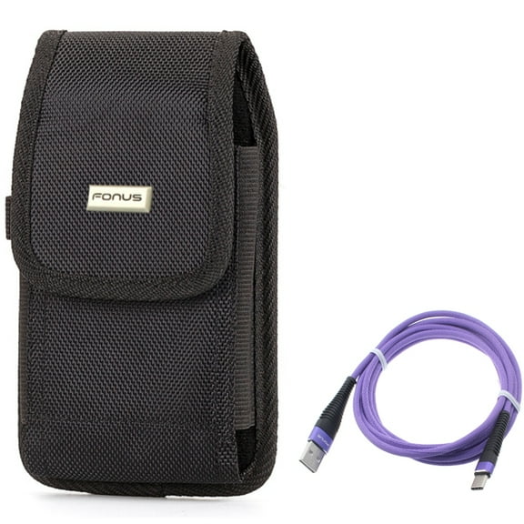 Purple 6ft USB Cable w Rugged Case Belt Clip for Samsung Galaxy A73 5G,A53 5G,A33 5G,A13 5G,A03s Phones - Type-C Charger Cord Power Wire, Holster Canvas Cover Pouch