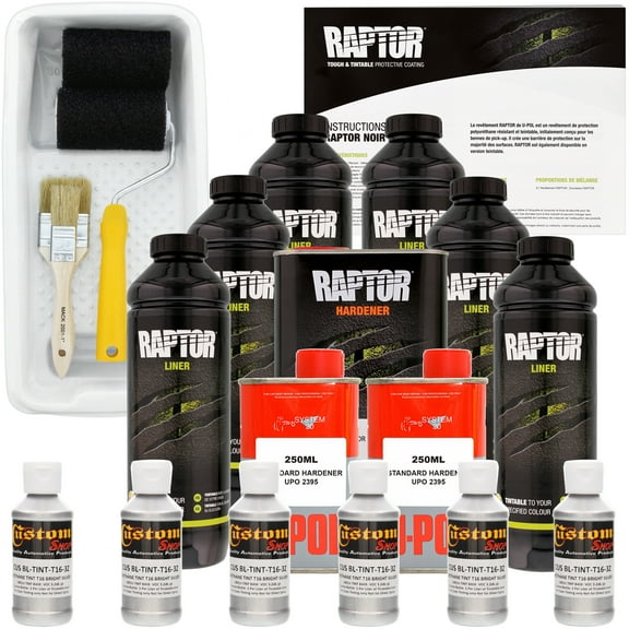 Raptor Bright Silver Urethane Spray-On Truck Bed Liner Roller,Tray, Brush 6 Liters