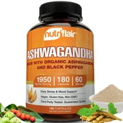 NutriFlair Organic Ashwagandha Root Powder 1950mg, 180 Capsules - with Organic Black Pepper - Pure USDA Certified Ashwagandha capsules - Mood support, Stress and Anxiety Relief - Non-GMO