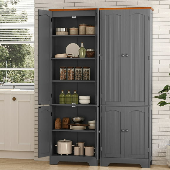 72.2" Gray Tall Storage Cabinet with 4 Doors & Adjustable Shelves
