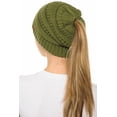 thumbnail image 3 of C.C MB-20A Soft Stretch Cable Knit Warm Hat High Bun Beanietail Ponytail Beanie Olive, 3 of 4