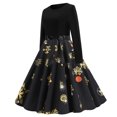 thumbnail image 4 of ESSSUT Économies d'Été Liquidation Noël Femmes Robe Vintage Patchwork Imprimé Rétro Manches Longues Soirée Col Rond Fermeture Éclair Fête Bal Noir TTG, 4 of 8