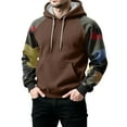 thumbnail image 4 of Men's Pullover Hoodie with Camouflage Print Raglan Sleeves Drawstring Hood and Kangaroo Pocket Casual Style Light Brown 2XL, 4 of 5