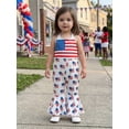 thumbnail image 3 of BemeyourBBs Toddler Baby Girls 4th of July Outfit Patriot Independent Day Summer Romper Clothes One Piece Jumpsuit Bell Bottoms Casual Slim Fit American Flag Print Halter Neck Backless Overalls, 3 of 7
