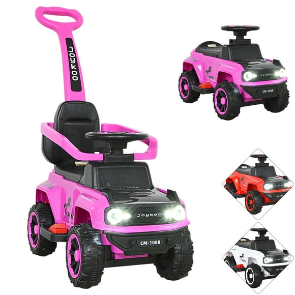 Montable Eléctrico para Niños Híbrido con Bastón y Pedal Acelerador Luces Batería 6v Apto a Partir de 2 Años Soporta hasta 25 kg - Rosa