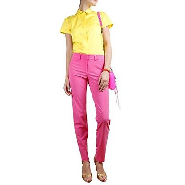 PINK TARTAN Button CANARY Short Sleeve YELLOW Cannes SHIRT Top 100% COTTON $235