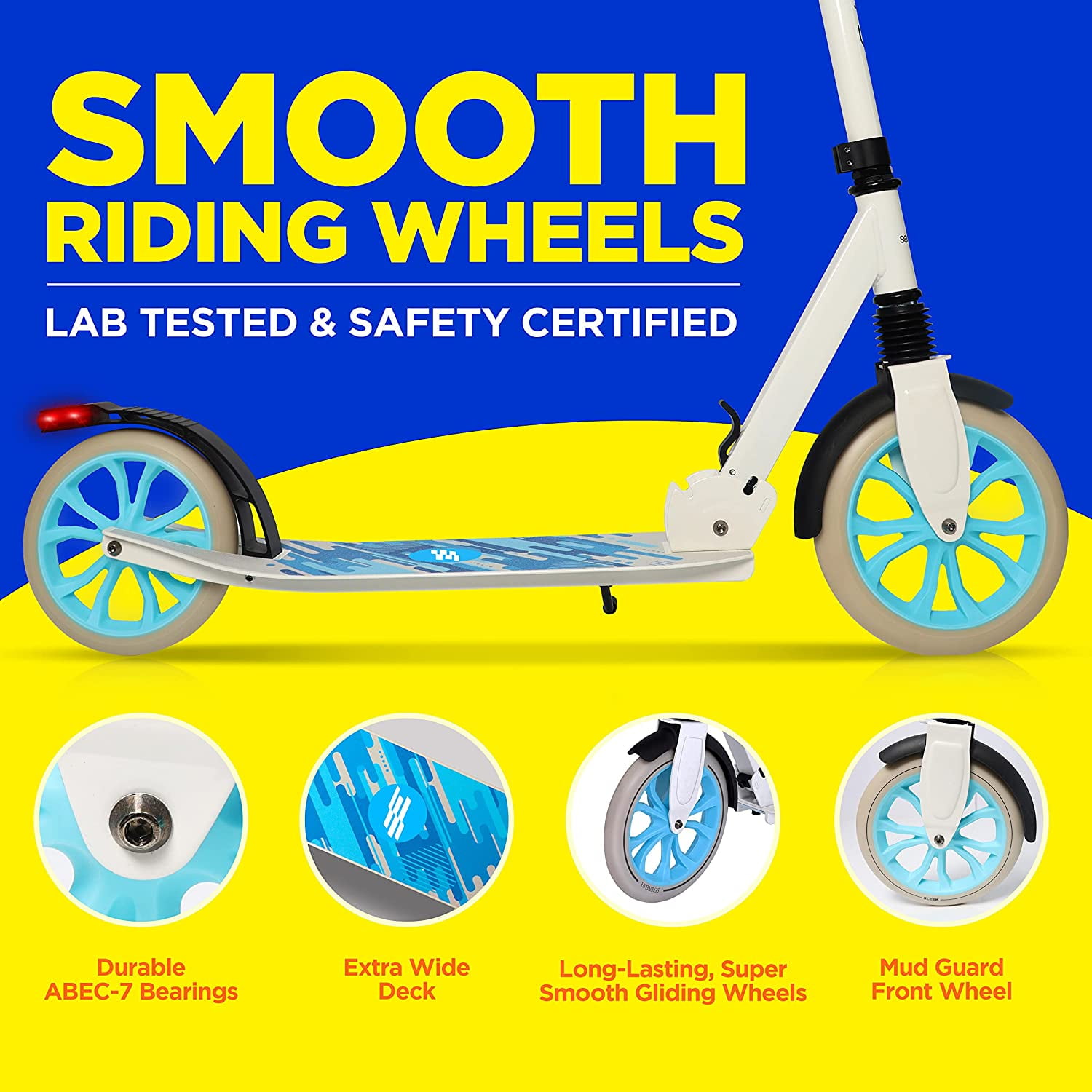 2-Wheel Foldable Riding Scooter for Teens W/Adjustable Height, Alloy Anti-Slip Deck, 9” Wheels