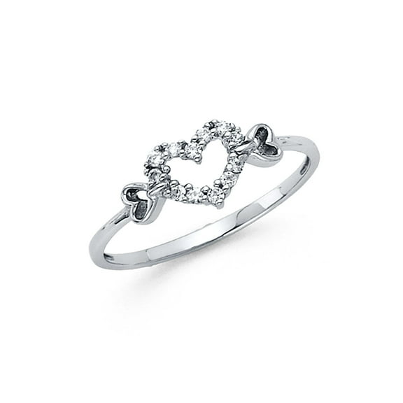 Wellingsale Ladies Solid 14k White Gold Polished CZ Cubic Zirconia Heart Right Hand Fashion Ring - Size 4