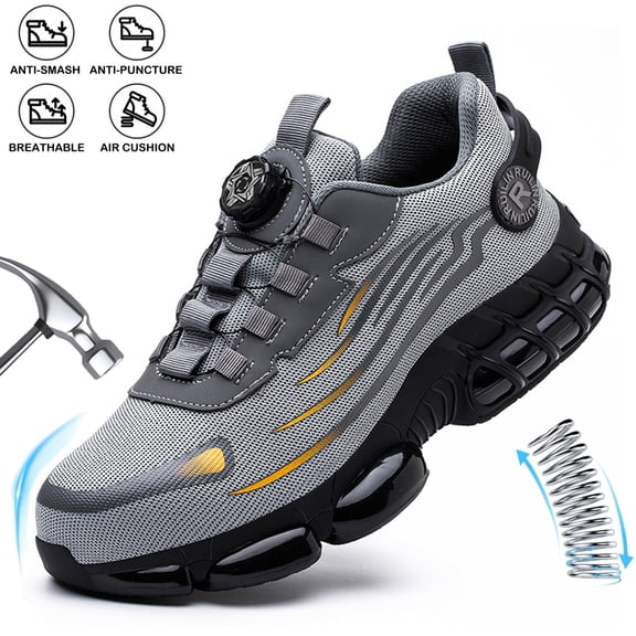 XQJ Steel Toe Shoes for Men Women Air Cushion Sneakers Lightweight Breathable Safety Work Shoes Industrial Construction Anti-puncture Safety Shoes Sneakers Grey Size 5