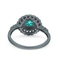 thumbnail image 3 of Halo Art Deco Round Ring Black Tone Paraiba Tourmaline CZ 925 Sterling Silver Size 9, 3 of 6