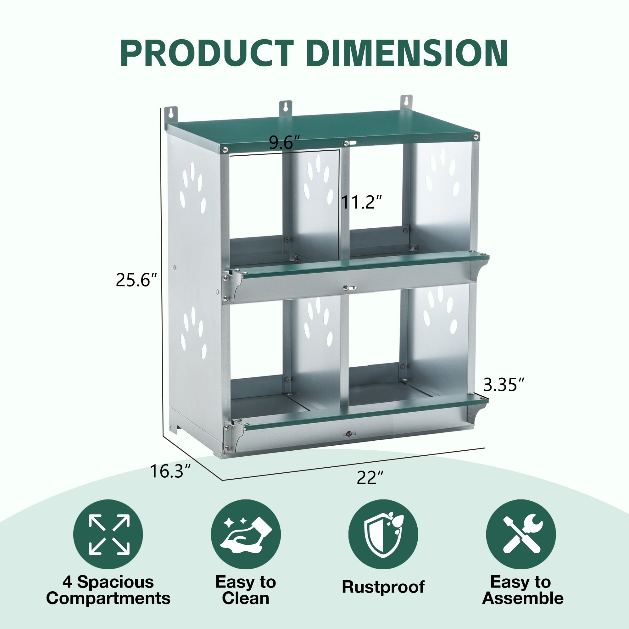 4 Compartment Galvanized Steel Chicken Nesting Boxes, Wall Mount Chicken Egg Laying Box with Sloped Roof & Vents, Green Poultry Nest Box for All Breeds