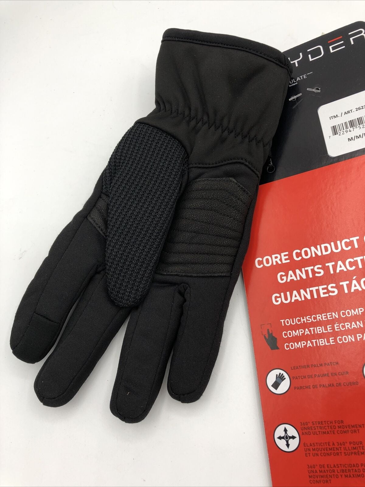 小物 Spyder Gloves Black M Spyder Medium Black Leather Palm Work Gloves, 1 Count