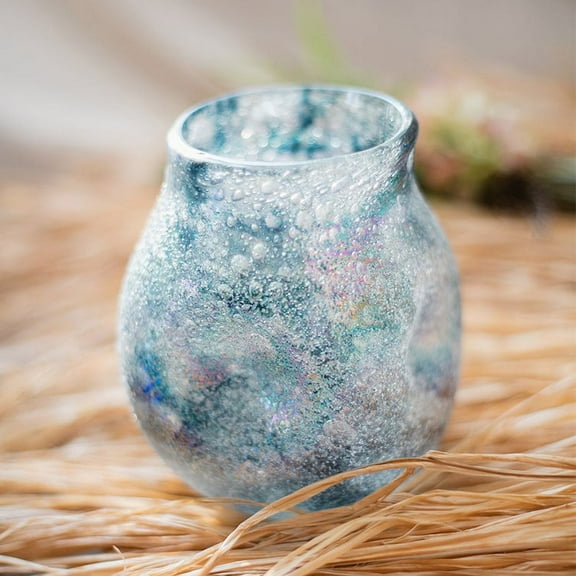 Blue Bubble Hand Blown Glass Vase