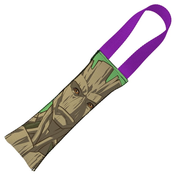 Dog Tug Toy Groot Pose Guardians Shield Badge Close Up Green Purple