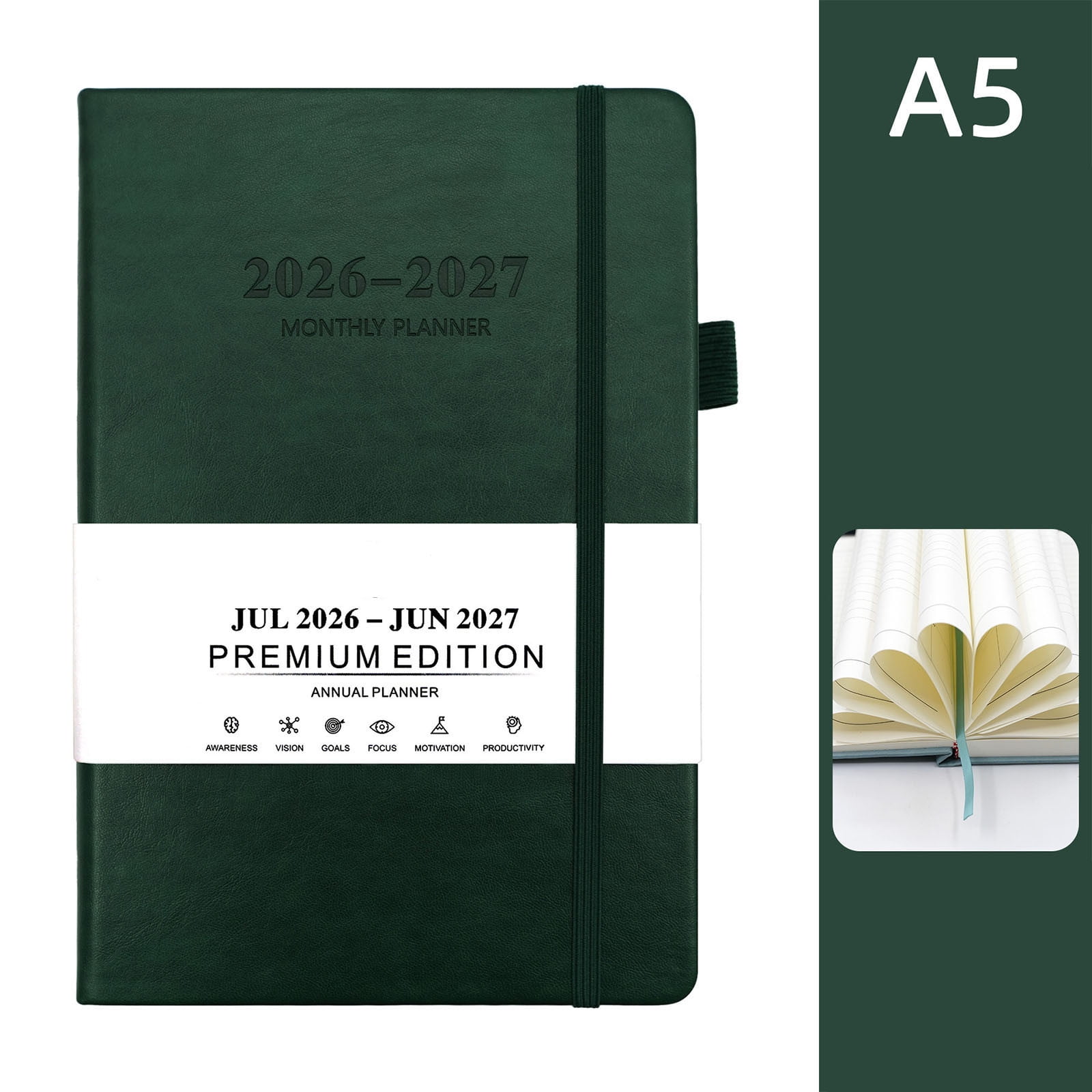 Tuvgenk Green Subject Notebook A5 Journal No Bleed Solid Travel Diary