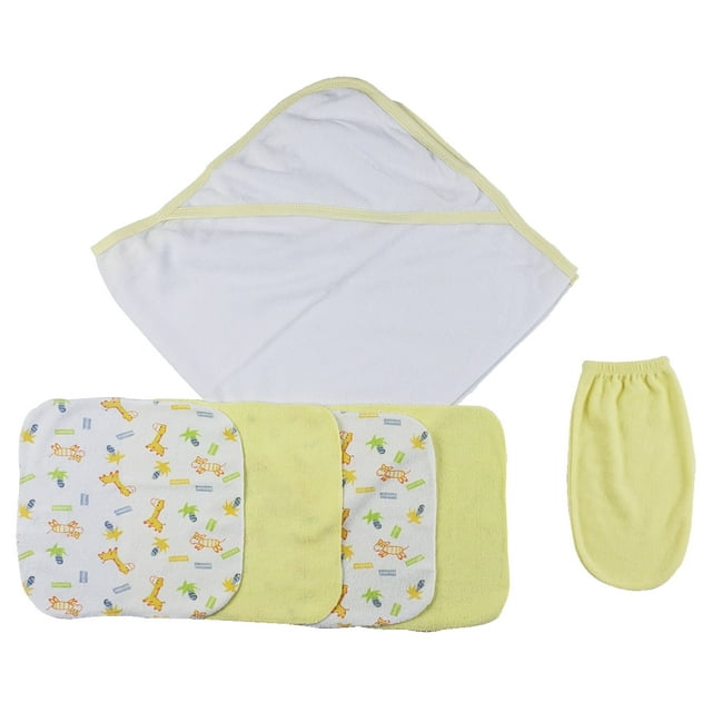 Serviette à Capuche Jaune, Gants de Toilette et Gant de Toilette - Ensemble de 6 Pcs