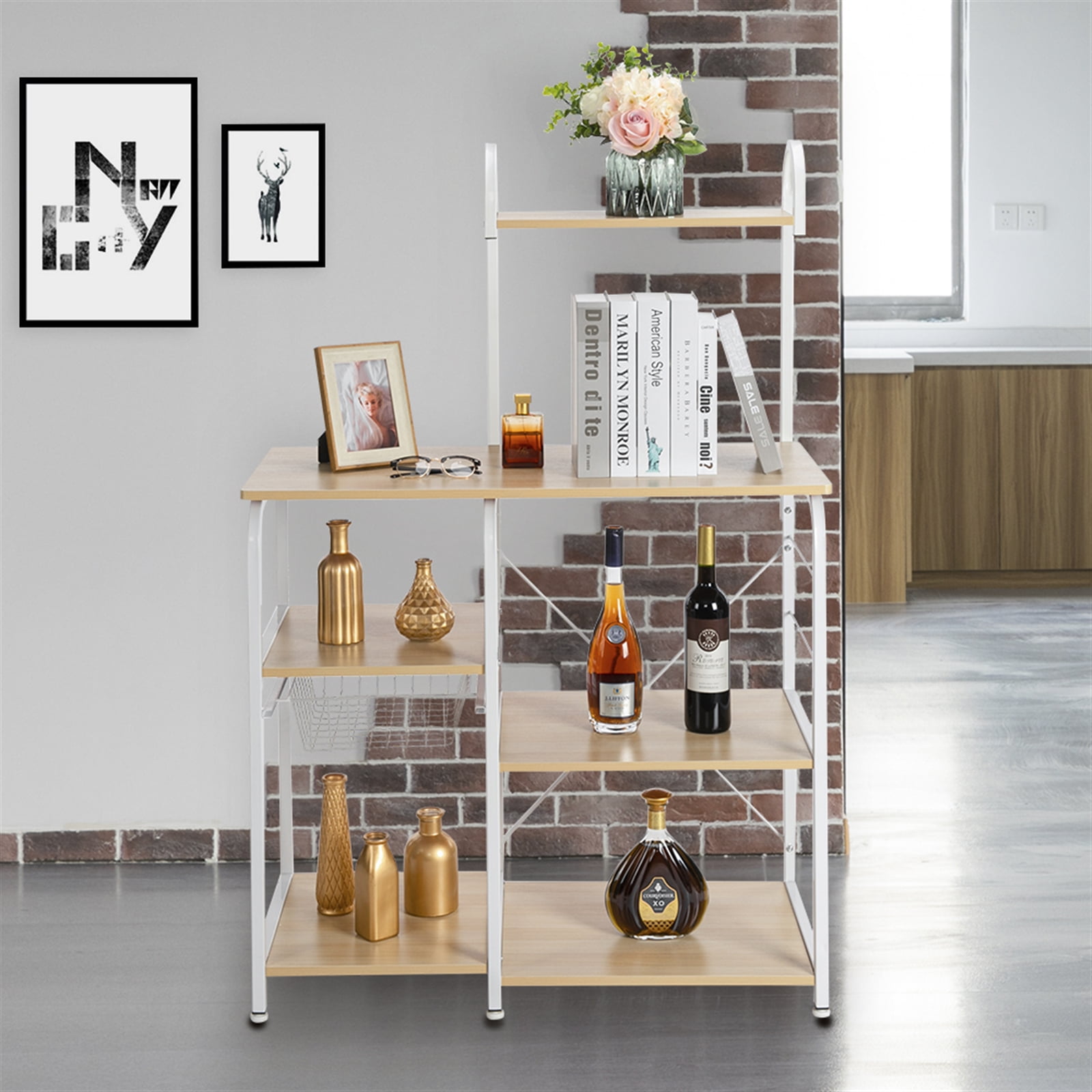 Private Jungle Kitchen Baker's Rack Utility Storage Shelf 35.5" Microwave Stand 4-Tier+3-Tier Shelf for Spice Rack Organizer Workstation with 10 Hooks,Light Beige Private Jungle Kitchen Baker's Rack Utility Storage Shelf 35.5" Microwave Stand 4-Tier+3-Tier Shelf for Spice Rack Organizer Workstation with 10 Hooks,Light Beige