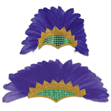 Club Pack of 12 Feathered Mardi Gras Showgirl Headpiece