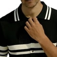 thumbnail image 4 of Men's Casual Lapel Shirt Acrylic Knit, Short Sleeve Shirt Breathable Comfort, Notch Lapel Regular Fit Button Closure, Stripe Texture Full Button Front, Daily Office | Zenithor,Black 2XL, 4 of 5