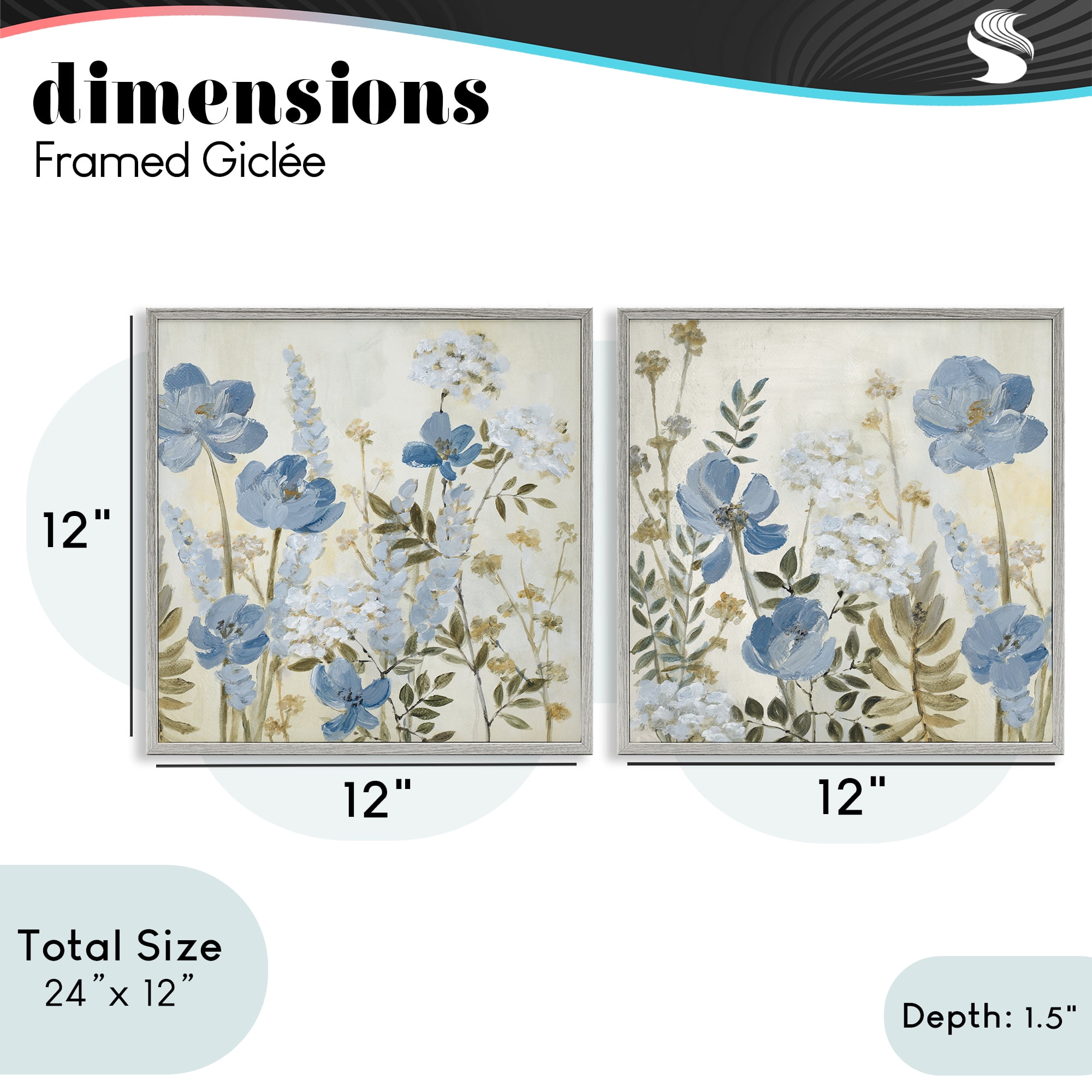 Stupell Industries Blue Peaceful Garden 2 Piece Gray Framed Giclee Art Set, design by Lanie Loreth