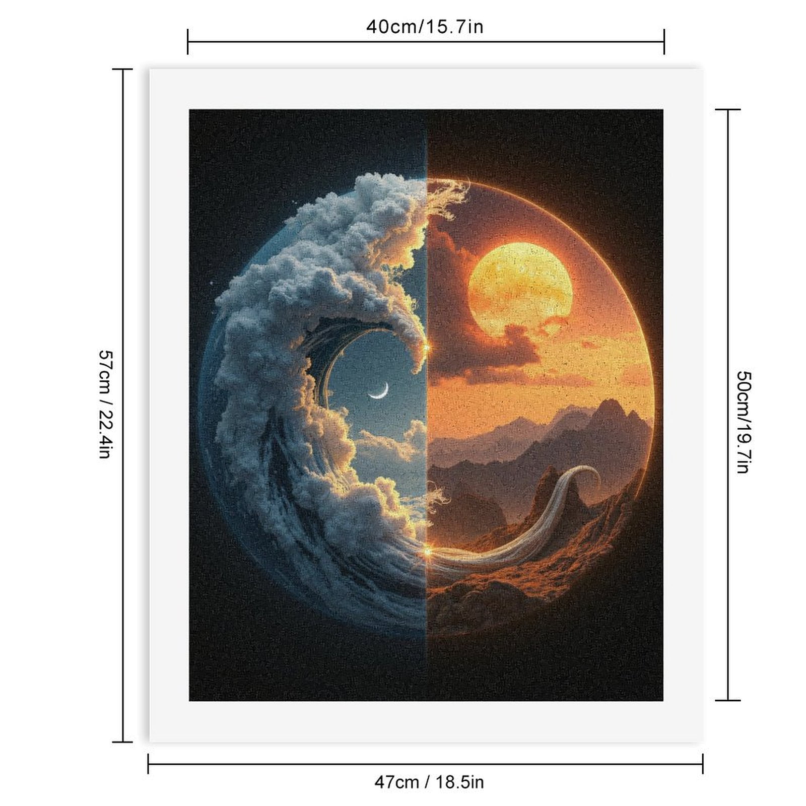 Paint By Numbers Kit for Adults Beginner - Moon Wave Sun Mountain Art DIY Canvas Painting Kits for Adults, Frameless Paint By Number for Adults for Home Wall Decor 16x20 Inch