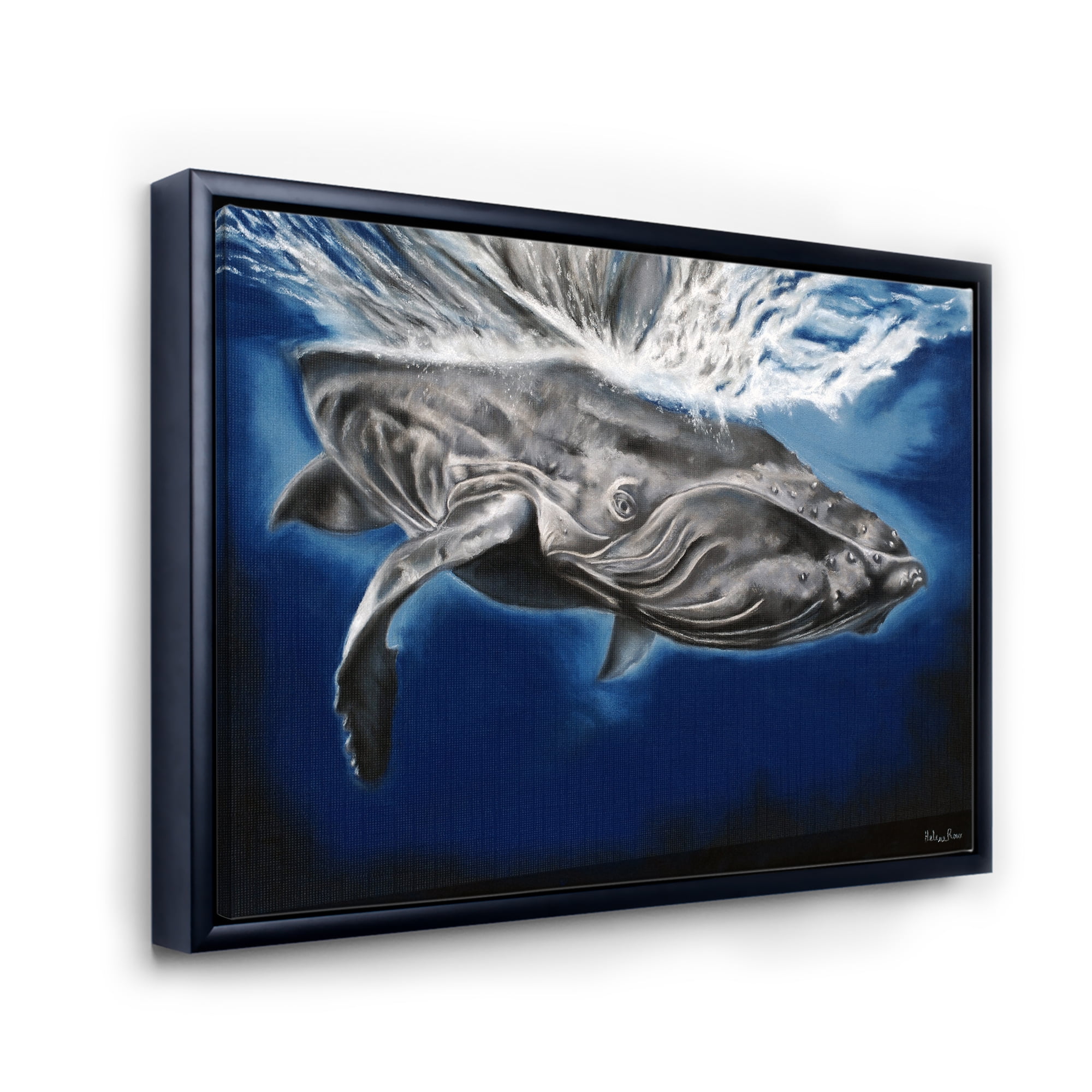 Close Up Portrait Of A Humpback Whale 20 in x 12 in Framed Painting Canvas Art Print, by Designart