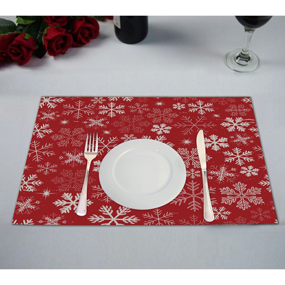 ECZJNT Christmas Holidays white winter snowflakes Placemat Table Mat