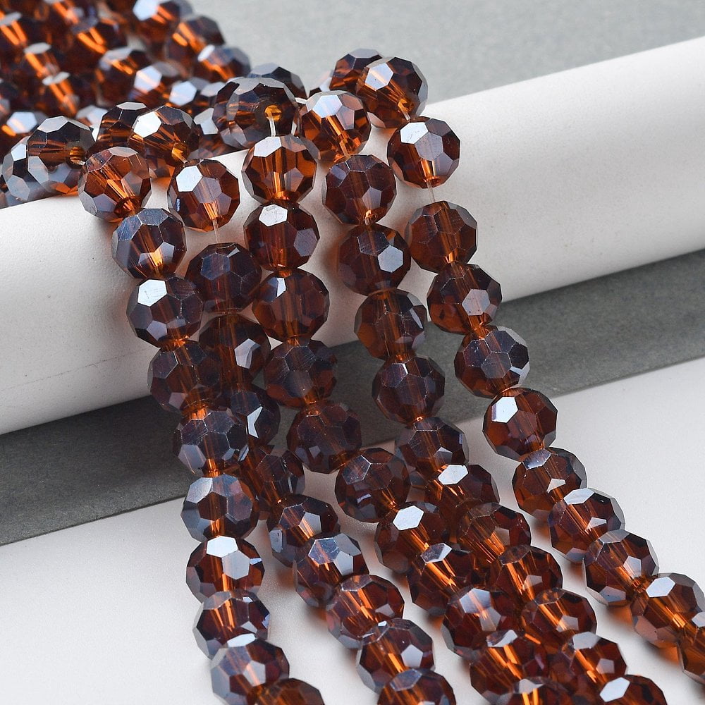 Sienna 10 Strand Electroplate Glass Bead Strands Pearl Luster Plated Faceted(32 Facets) Round Sienna 8x7mmDIY