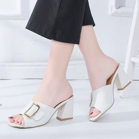 

YOTAMI Womens Sandals Women Fashion High Heels Slipper Sexy Peep Toe Hollow Out Shoes Summer Flip Flop White