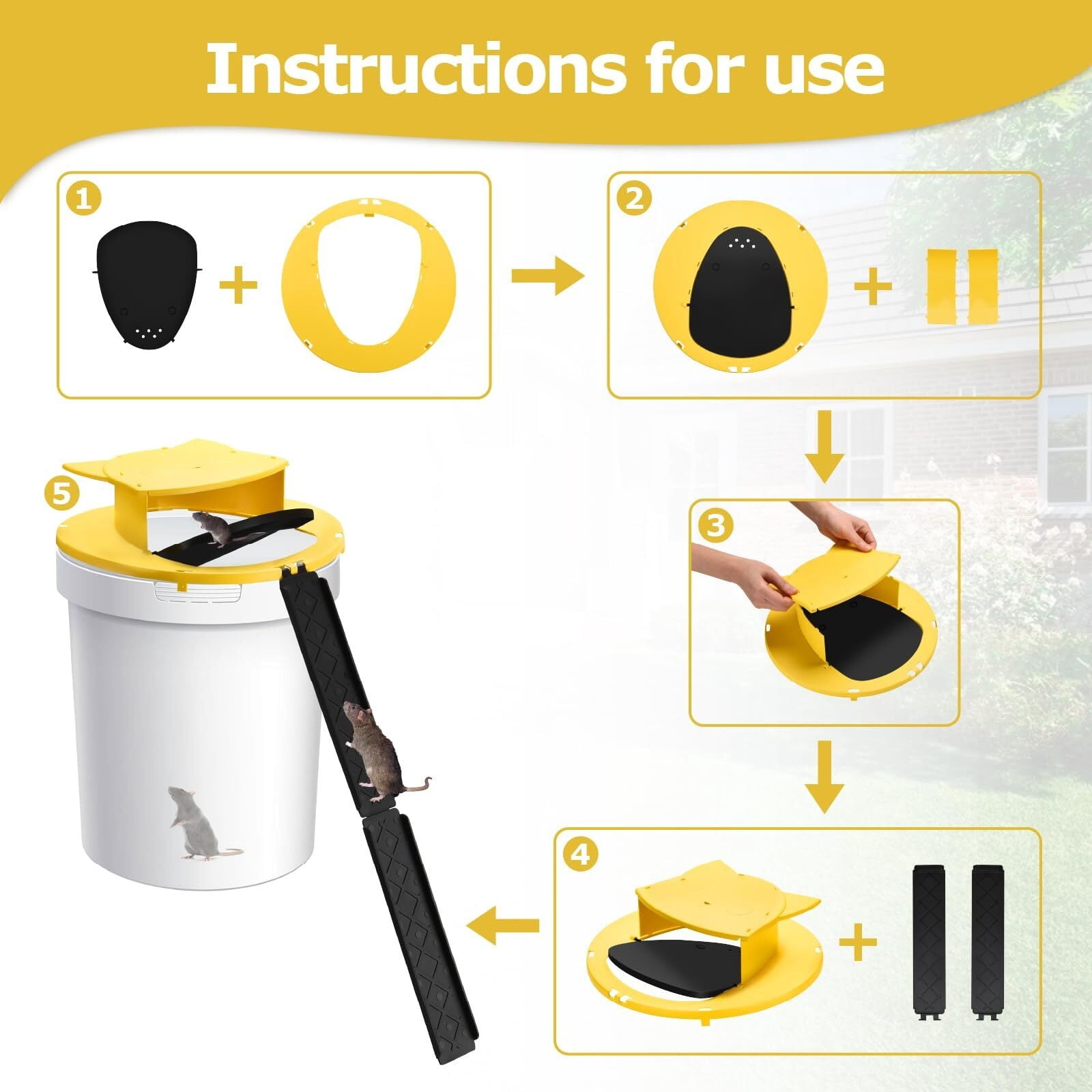 5Gallon Mouse Trap Bucket Lid Set, Auto Reset Reusable Humane Mouse & Rat Traps, MultiCatch Bucket Lid for Indoor and Outdoor Use, 4Pack