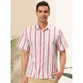 thumbnail image 2 of Lars Amadeus Camisas a rayas de verano para hombre, manga corta, casual, con botones, camisa de playa hawaiana blanco rojo XXL Unique Bargains Camisas, 2 of 6