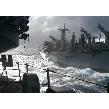 Military Sealift Command Ships - LAMINATED POSTER The Military Sealift Command ship, USNS Supply (T-AOE 6) steams alongside USS Enterprise (CVN 65) wh Poster Print 24 x 36