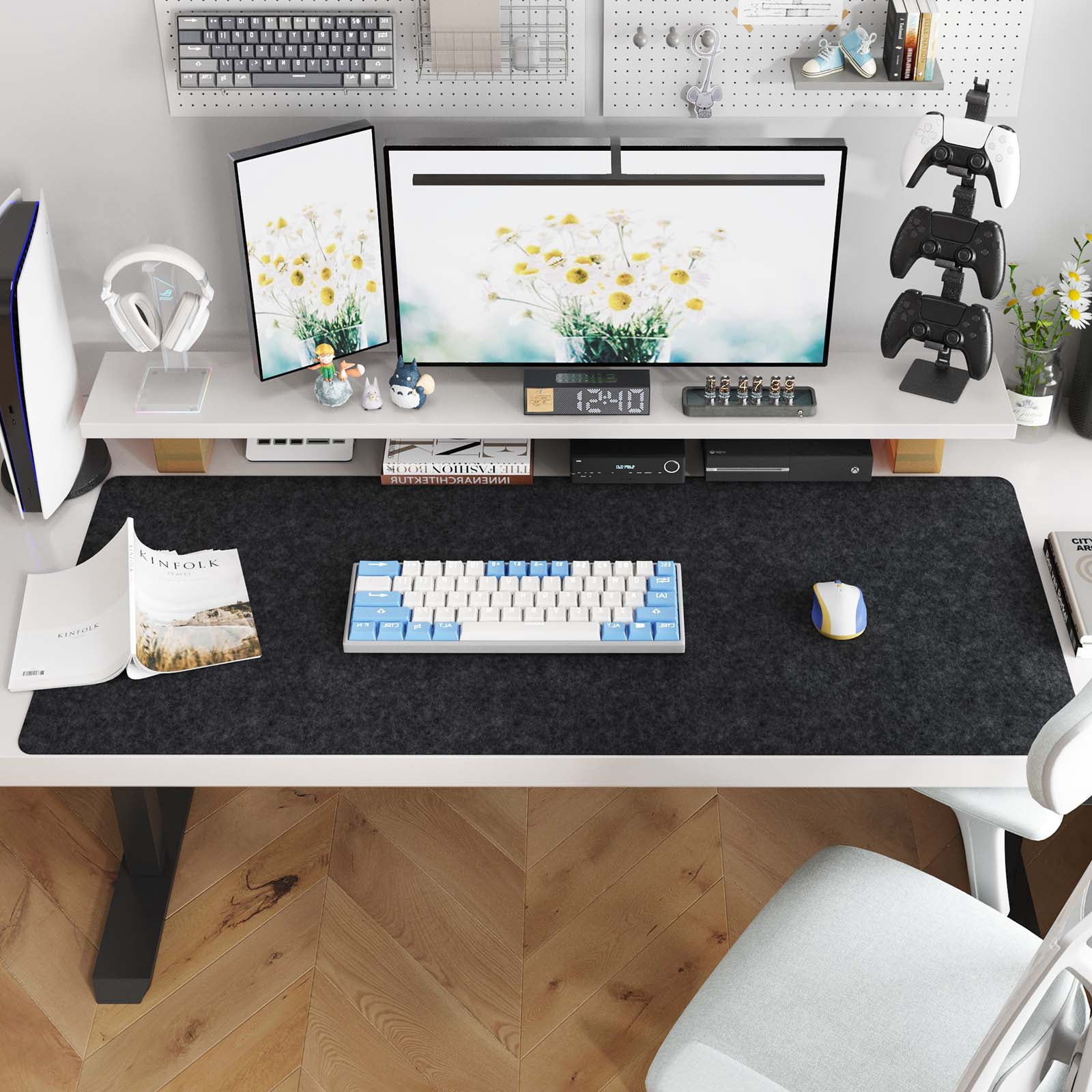 BREENHILL Felt Desk Pad, 47.3" x 19.7" Dark Gray Large Anti-slip Desk Mat Mouse Pad Keyboard Mat for Office Home