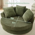 thumbnail image 4 of Muumblus 61" Oversized Round Boneless Lounge Chaise Chair Indoor, Corduroy Deep Seat Cloud Couch Sleeper Sofa Bed with 3 Pillows, No Assembly Barrel Chair for Living Room, Green, 4 of 10